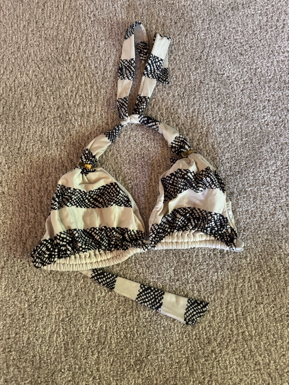 Vix Black & White Striped Triangle Halter Tie Bikini Top - Women Swim